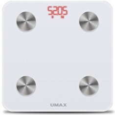 UMAX chytrá váha Smart Scale US20M/ 0,2 – 150 kg/ Bluetooth 4.0/ 6 tělesných parametrů/ čeština/ bílá