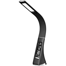 IMMAX LED stolní lampička Leather/ 6,5W/ 300lm/ 5V/1A/ 3 barvy světla/ flexibil. rameno/ možnost vypnutí LCD/ USB/ černá