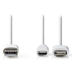 NEDIS synchronizační a nabíjecí kabel 2 v 1/ USB Micro B Zástrčka + Adaptér Lightning - A Zástrčka/ bílý/ 1m