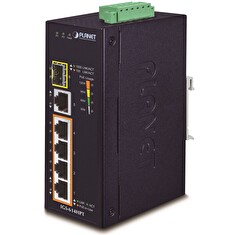 PLANET IGS-614HPT Průmyslový PoE Switch 5x 1000Base-T, 1x SFP, 4x PoE 802.3at, -40~+75°C, 12-56VDC, dual-power, DIN