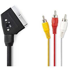 Nedis CVGP31130BK20 - Přepínatelný SCART Kabel | SCART Zástrčka - 3x RCA Zástrčka | 2 m | Černá barva