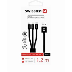 SWISSTEN DATOVÝ KABEL TEXTILE 3in1 MFi 1,2 M ČERNÝ