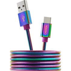 CANYON Nabíjecí kabel USB C/USB A 2.0, kovový plášť, délka 1,2 m, duhová