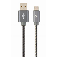 GEMBIRD CABLEXPERT Kabel USB 2.0 AM na Type-C kabel (AM/CM), 1m, metalická spirála, šedý, blister, PREMIUM QUALITY