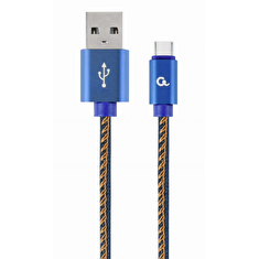 GEMBIRD CABLEXPERT Kabel USB 2.0 AM na Type-C kabel (AM/CM), 1m, opletený, jeans, blister, PREMIUM QUALITY