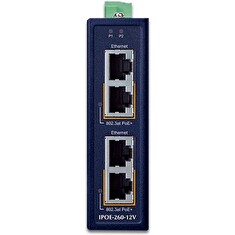 Planet IPOE-260-12V PoE průmyslový injektor, 2x port, 4x1Gb, 2x 802.3at 36/72W, DIN, IP30, -40~75°C, dual power 12-56VDC