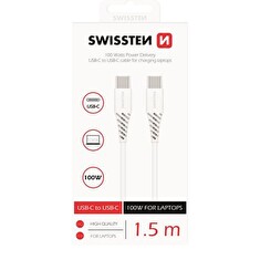 SWISSTEN DATOVÝ KABEL TPE USB-C/USB-C POWER DELIVERY 5A (100W) 1,5 M BÍLÝ