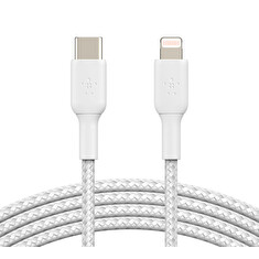 BELKIN kabel oplétaný USB-C - Lightning, 1m, bílý