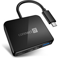 CONNECT IT USB-C hub, 3v1 (USB-C,USB-A,HDMI), externí, ČERNÝ