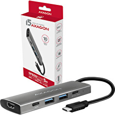 AXAGON HMC-5G2, USB-C 3.2 Gen 2 10 Gb/s hub, porty HDMI 4K/30Hz + 2x USB-A + 2x USB-C, PD 60W, kabel USB-C 13cm