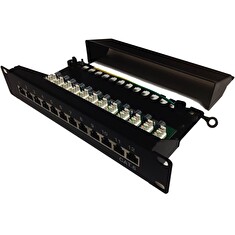 XtendLan Patch panel 10", 12 portů, 1U, Cat6, stíněný, LSA, vodorovné umístění konektorů, zemnič, černý