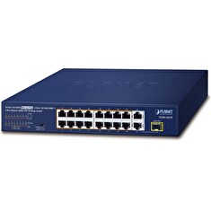 Planet FGSD-1821P PoE switch, 16x100M + 1xGb/SFP, extend mód 10Mb-250m, PoE 802.3at 185W