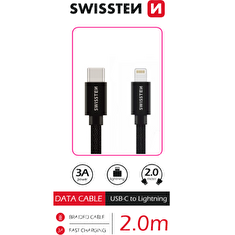 SWISSTEN DATOVÝ KABEL TEXTILE USB-C / LIGHTNING 2,0 M ČERNÝ