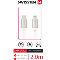 SWISSTEN DATOVÝ KABEL TEXTILE USB-C / LIGHTNING 2,0 M STŘÍBRNÝ