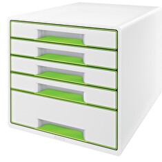 LEITZ Zásuvkový box WOW CUBE, 5 zásuvek, bílá/zelená