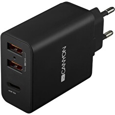 CANYON Nabíjčka do sítě H-08, Power delivery - 1x USB-C (Quick charge), 2xUSB A, černá
