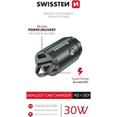 SWISSTEN CL ADAPTÉR POWER DELIVERY USB-C + SUPER CHARGE 3.0 30W NANO STRÍBRNÝ