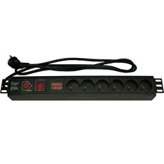 XtendLan 19'' rozvodný panel 6x 230V, ČSN, nadproudová ochrana, měření spotřeby (např. při home office)