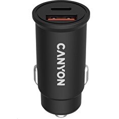 CANYON auto nabíječka C-30, 1x USB-C + 1x USB-A (PD 30W/QC 3.0 18W), vstup 12V-24V