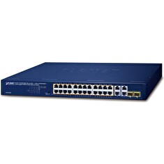 Planet GSW-2824P PoE switch, 26x 1Gb + 2x SFP 1Gb, VLAN, extend mód 10Mb-250m, 802.3at, 802.3az, 250W PoE Budget