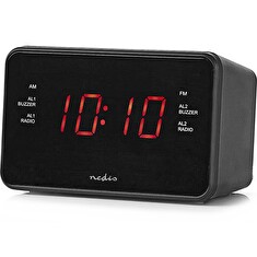 NEDIS digitální budík s rádiem/ LED displej/ 3,5 mm jack/ AM/ FM/ odložené buzení/ časovač vypnutí/ 2 alarmy/ černý