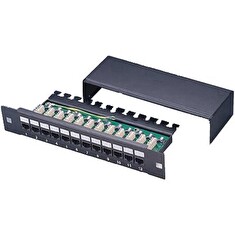 XtendLan Patch panel 10", 12 portů, 1U, Cat5e, STP, LSA, s krytem, vodorovné umístění konektorů, zemnič, černý