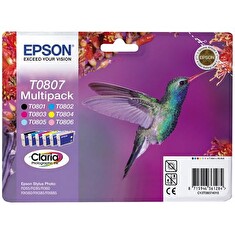 Epson T0807 - inkoust CMYK pro Epson Stylus Photo R265, R285, R360, RX560, RX585, RX685, multipack (kolibřík)