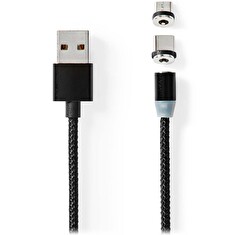 NEDIS USB 2.0 kabel/ USB-A Zástrčka - USB micro-B zástrčka/USB-C zástrčka/ magnet konektory/ černý/ blistr/ 2 m