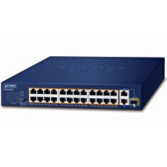 Planet FGSD-2621P PoE switch, 24x100M + 1x1Gb RJ45 + 1xSFP, PoE 802.3at 185W, extend mód 10Mb-250m