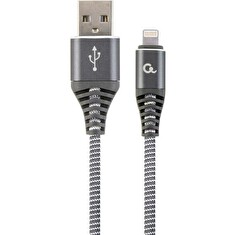Gembird Premium cotton braided 8-pin charging and data cable, 2m, spacegrey/whit