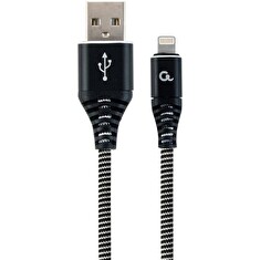 Gembird Premium cotton braided 8-pin cable charging and data cable,1m,black/whit