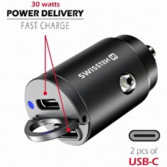 SWISSTEN CL ADAPTÉR POWER DELIVERY 2x USB-C 30W NANO ČERNÝ