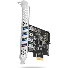 AXAGON PCEU-43RS, PCIe řadič, 4x USB 3.2 Gen 1 port, 5 Gbps, napájení z PCIe nebo SATA, SP & LP