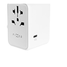Adaptér FIXED Cestovní pro EU, UK a USA/AUS, s 3xUSB-C a 2xUSB výstupem, GaN, PD 65W, bílý