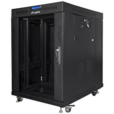 LANBERG Volně stojící skříň 19" 15U/600x800 (v rozloženém stavu) skleněné dveře LCD černá (RAL9004)
