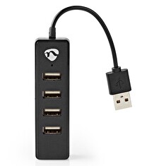 Nedis UHUBU2420BK - Počítačový Rozbočovač | USB-A Zástrčka | 4x USB A Female | 4 Porty | USB 2.0 | Napájení z USB