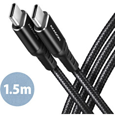 AXAGON BUCM-CM15AB, HQ kabel USB-C <-> USB-C, 1.5m, USB 2.0, PD 60W 3A, ALU, oplet, černý