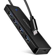 Axagon HUE-C1C cestovní čtyřportový USB-C 5Gbps hub/USB-C konektor pro externí napájení/kabel 19 cm