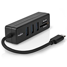 Nedis CCGB64250BK01 - USB hub| 1x USB-C™ | 3x USB A Zásuvka | 5 Portů | USB 3.2 Gen 1 | Napájení z USB | 5 Gbps | SD & M