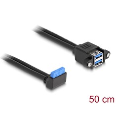 Delock Kabel USB 5 Gbps ze zásuvkového pinového konektoru, na 2 x zásuvky rozhraní USB 5 Gbps Typ-A, k vestavění, 50 cm