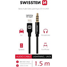 SWISSTEN AUDIO ADAPTÉR TEXTILE LIGHTNING (samec)/3,5 mm JACK(samec) 1,5 M ČERNÝ