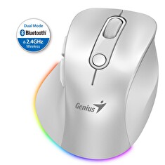 GENIUS Ergo 9000S Pro Pearl White/ duální Bluetooth + 2,4GHz/ 2400 dpi/ bezdrátová/ 6tlačítková/ dobíjecí/ RGB/ bílá