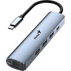 GENIUS hub UH-545/ USB-C na RJ45 Gigabit/ 3x USB3.0/ USB-C 3A nabíjení/ kovově šedý