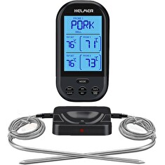HELMER bezdrátový kuchyňský teploměr se dvěma sondami TM 24/ LCD displej/ 0 až 250 °C/ černý