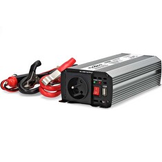 NEDIS měnič napětí/ modifikovaná sinusoida/ 12 V DC/230 V AC 50 Hz/ 600 W (1200 W špička)/ USB-A/ 1x zásuvka type E
