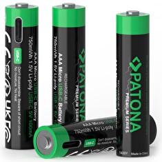 PATONA nabíjecí baterie AAA/LR03 Li-Pol 500mAh 1,5V s USB-C nabíjením, 4ks v balení