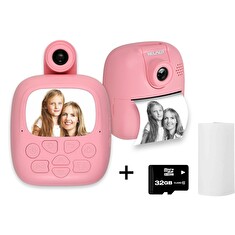 HELMER přenosná termo mini tiskárna s kamerou a fotoaparátem TP02/ 2.0" IPS/ 1200mAh/ USB-C/ Android/ iOS/ růžová
