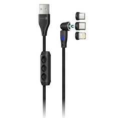 CONNECT IT Magnetic PowerLink 3in1 kabel (USB-C/Lightning/MicroUSB), 2m, ČERNÁ
