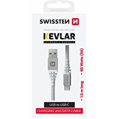 SWISSTEN DATOVÝ KABEL KEVLAR USB / USB-C 1,5 M BÍLÝ