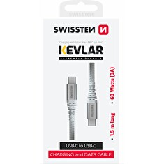 SWISSTEN DATOVÝ KABEL KEVLAR USB-C / USB-C 1,5 M BÍLÝ
